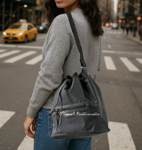 NUOVA Borsa in tela poliammide riciclata LONGCHAMP Neo Secchio Grigia Prezzo al dettaglio al dettaglio $345