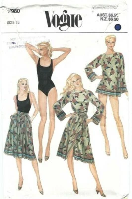 Vogue Sewing Pattern 7980, TOP, SKIRT, SWIMSUIT, SIZE 10, MOSTLY UNCUT - Image 1 of 3