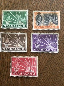 5 USED 1938 GEORGE 6 NYASALAND STAMPS OFF PAPER UH - Picture 1 of 2