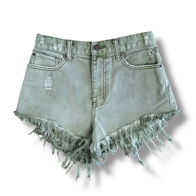 BDG Urban Outfitters Olive Green High Rise Fringe Hem Denim Shorts Women’s 24 - Image 1 of 4