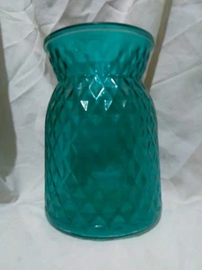 Vintage Diamond Pattern Teal Glass Vase - Vintage Vase Collectible - Picture 1 of 8