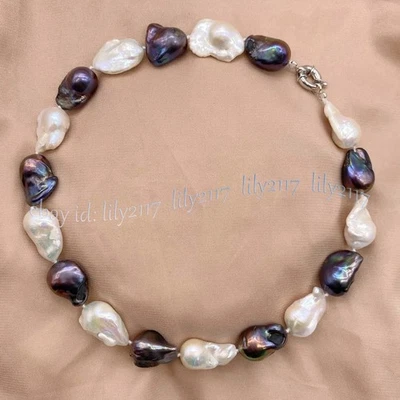Enorme Collar Natural Blanco Negro Mar del Sur Renacido Barroco Keshi Perlas 14-36 pulgadas Foto 1 de 4