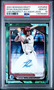 2024 Bowman Draft 1ST Ryan Waldschmidt Chrome Auto Aqua Lava Ref #/199 PSA 10 - Picture 1 of 3