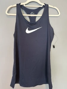 Nike Dri Fit Racerback Women' Large Slimfit Active Training Tank Top Vented Navy - Picture 1 of 7