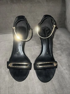 STELLA LUNA Black Suede Gold Ankle Strap Stiletto Pumps Heels EU-37 US-6.5 - Picture 1 of 7