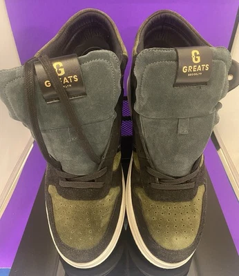 Greats Hombres 12 Hi Top Brooklyn Italia Gamuza Cuero Superior Oliva Negro Nuevo Sin Caja Foto 1 de 4