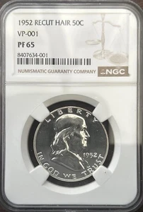 1952 Proof Franklin Half Dollar - Recut Hair (VP-001) - NGC PF 65 - 90% Silver - Picture 1 of 2