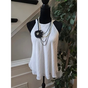WHBM Blouse Top Ivory Striped Lined Sleeveless Casual Round Neck XS - Picture 1 of 12