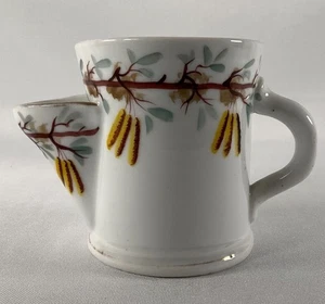 Antique Shaving Scuttle Mug Floral Pattern Hand Painted Autumn Colors - Picture 1 of 5