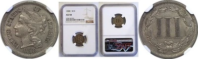 1888 3CN Nickel Three Cent NGC AU-58 - Image 1 of 3