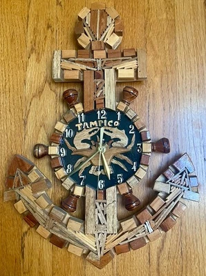 Reloj de Pared Tampico México Souvenir Madera Ancla Cangrejo Batería Foto 1 de 3