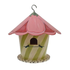 McKenzie Childs Metal & Wood Birdhouse Pink Flower Petals 15" - Picture 1 of 8
