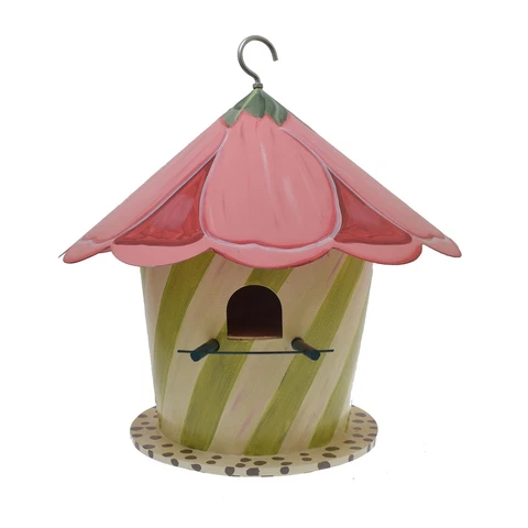 McKenzie Childs Metal & Wood Birdhouse Pink Flower Petals 15" Cover