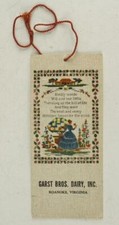 VINTAGE Paper Tally Card Bookmark Garst Bros Dairy Roanoke Virginia Farm Ad