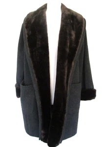 Vintage The Limited Gray Wool Blend Coat XS Women Brown Faux Fur Trim - Picture 1 of 4
