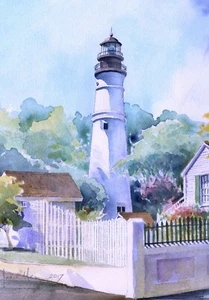 Faro de Key West, Florida, imán de nevera retrato. Acuarela James Mann - Imagen 1 de 2