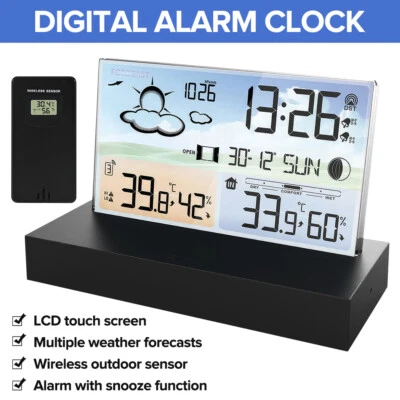 Temperature Humidity Wireless Sensor Electric Weather Station In/Outdoor Clock - image 1 of 4