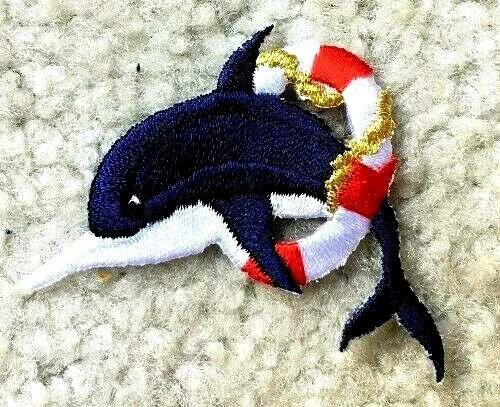 IRON ON PATCH APPLIQUE - LIFE PRESERVER with dolphin 2 1/4 x 1 1/2 inch - Image 1 of 1