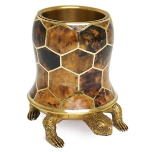 Maitland Smith Polished Brass Turtle Wine Holder with Tiger Penshell Inlay Decor - Picture 1 of 13