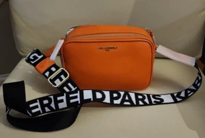 NUEVO CON ETIQUETAS Karl Lagerfeld Paris Cartera Naranja Jengibre Bandolera Bolso para Cámara Logo Correa NUEVO - Imagen 1 de 8