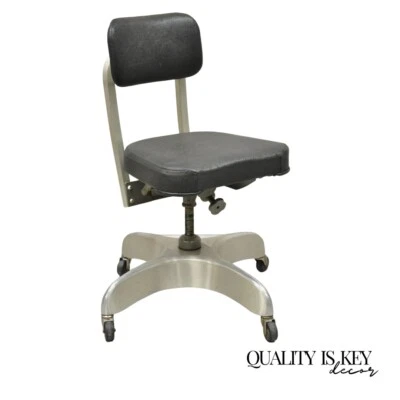 复古 Emeco Corp Art Deco 拉丝铝黑色旋转办公桌椅 — 第 1/4 张图片