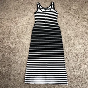 CONNECTED APPAREL Black White Striped Scoop Neck Tank Maxi Dress Women 8 Stretch - Picture 1 of 13