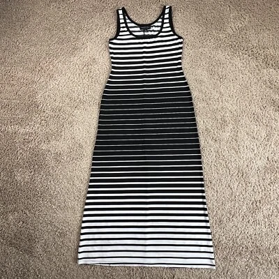 Maxi Vestido Sin Mangas CONNECTED APPAREL Negro Blanco Rayas Cuello Redondo Mujer 8 Elástico Foto 1 de 4