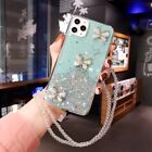 Glitter Powder Bling Diamond Butterfly Phone Case Transparent Soft Back Lanyard