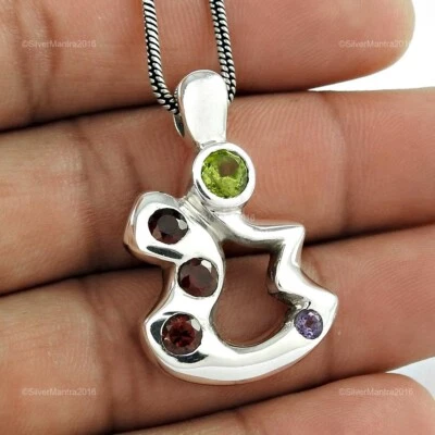 Round Heart Chakra Amethyst Gemstone Sterling Silver Wife Bezel Handmade Pendant - Image 1 of 4