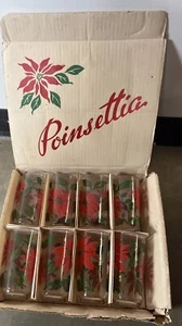 POINSETTIA TUMBLER SET in Original Holiday Gift Box Vintage Lot of 8 - Picture 1 of 4