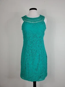Jessica Howard Green Teal Lace Dress Size 10P Sleeveless Side Zipper - Picture 1 of 12