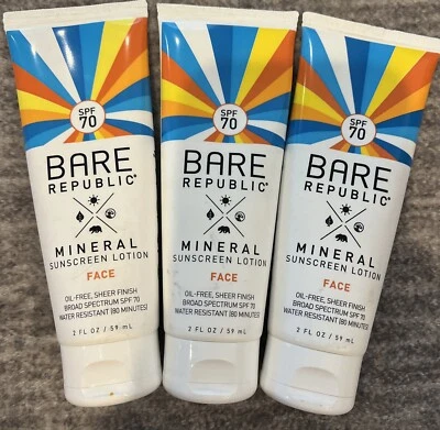 3 Pack Bare Republic Mineral Sunscreen Face Lotion SPF 70 2oz 59mL New - Image 1 of 4