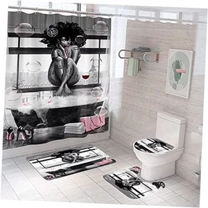 4Pcs African American Black Girl Waterproof Shower Curtain Sets for Bathroom - Picture 1 of 7