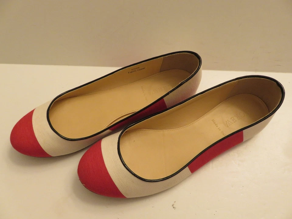 J Crew Collection Nora Talla 7 Lona Ballet Pisos/Zapatos Rojo/Blanco Vacaciones Rayas Foto 1 de 4