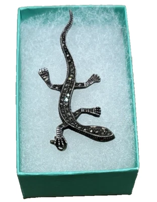 Broche prendedor pavé pedrería vintage tono plata cristal lagarto gecko hallazgo patrimonial Foto 1 de 4