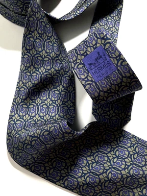 HERMES VINTAGE CÍRCULOS ESPIRAL CORBATA ART NOUVEAU ARTÍSTICA GAMA ALTA FRANCIA GRIS Foto 1 de 4
