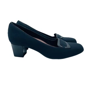 Clarks Womens Shoes 6.5 M Black Leather Comfort Slip On Loafers Heels Square Toe - Picture 1 of 11