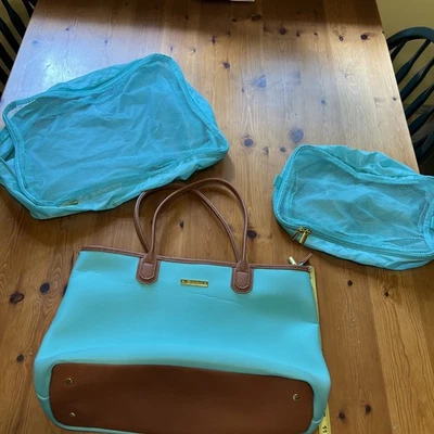 Joy Mangano Teal Blue Trolley Tote Bag & 2 Matching Packing Cubes NWOT - Image 1 of 4