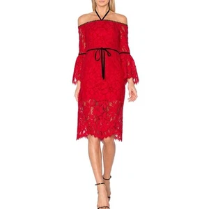 ALEXIS Women's Odette Velvet Necktie Off the Shoulder Lace Dress RED Size Medium - Picture 1 of 9