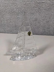 Statuina scultura Waterford cristallo vetro trasparente barca a vela nave 9" - Foto 1 di 4
