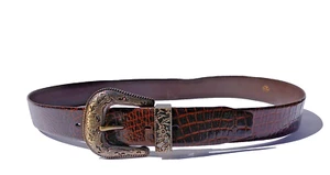 Vintage Tex Tan Patent Allegator Print Cowhide Leather Men's Belt Brown Size 40 - Picture 1 of 12