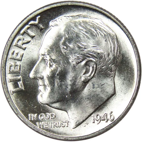 1946 Roosevelt Dime BU Uncirculated Mint State 90% Silver 10c US Coin Cover