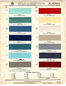 1961 CHEVROLET CORVETTE IMPALA BEL AIR BISCAYNE BROOKWOOD 61 PAINT CHIPS DITZLER - Bild 1 von 1