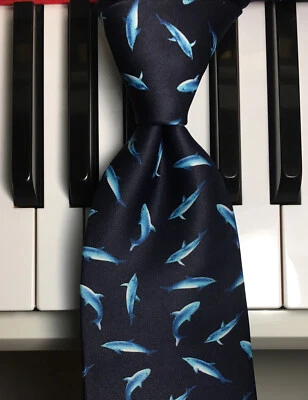 PARQUET/Corbata Náutica Novedad Delfines Dapper Azul Marino y Agua Profundo Mar Foto 1 de 4