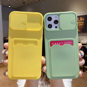 Phone Case Silicone With Card Holder For iPhone 14 13 12 11 15 Pro Max XS XR 7 8 - Photo 1 sur 12
