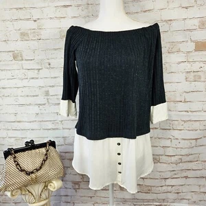 Maglione a costine Maurices taglia L verde scuro look a strati spalle scoperte nuovo con etichette 3/4 Slv. - Foto 1 di 12