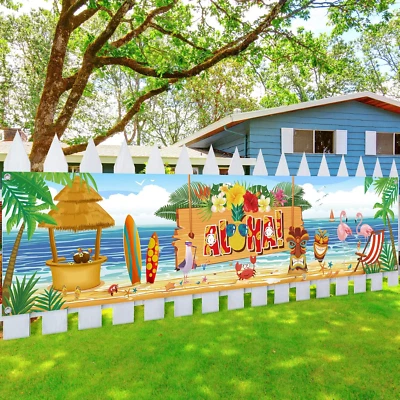 Hawaiano Aloha Fiesta Telón de Fondo Banner Luau Fiesta Decoración Tela Tropical Aloha Foto 1 de 4