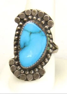 Vintage tiefblauer Türkis Ring Sterlingsilber Southwestern Handwerker Größe 9 - Bild 1 von 5