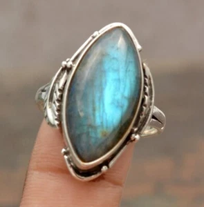 Fire Labradorite Ring Handmade Ring 925 Sterling Silver Boho Ring Vintage Ring - Picture 1 of 10