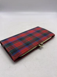 Wallet Tartan Plaid Kiss Lock Red Green Change Coin Purse Clutch Vintage - Picture 1 of 12